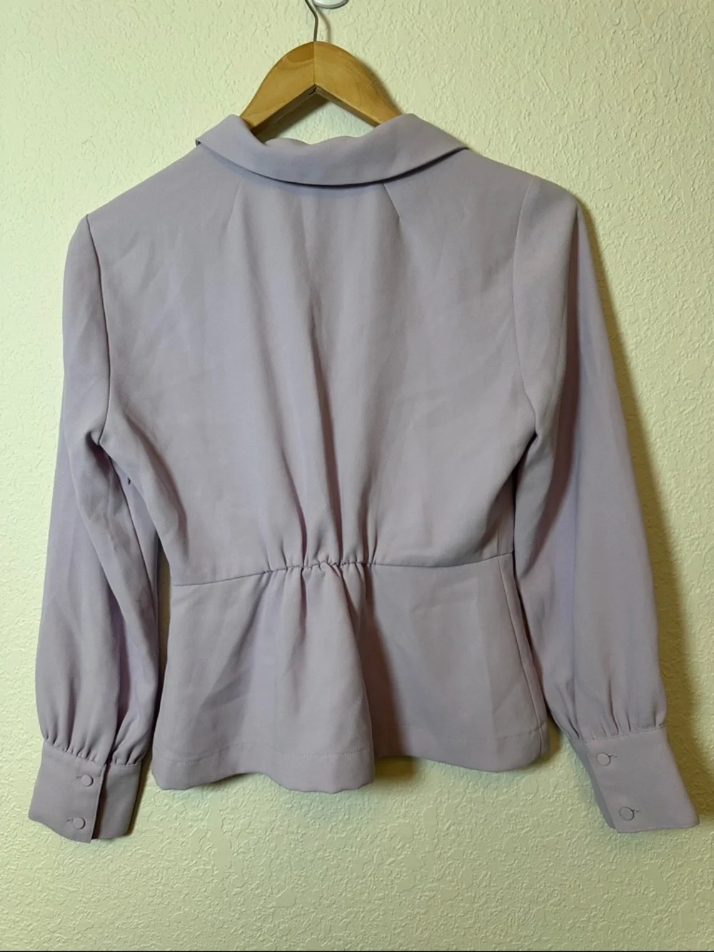 J.Crew Faux Wrap 365 Crepe Lavender Button Cuff Top